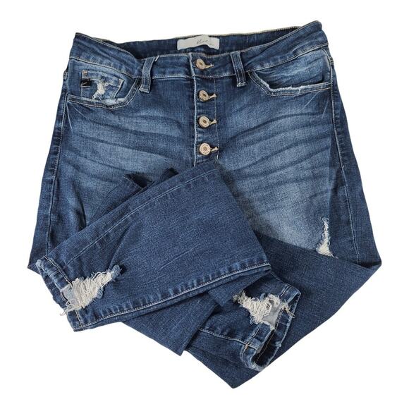 KanCan Button Fly Hi Rise Distressed Blue Denim Jeans 11 29 - Picture 2 of 4